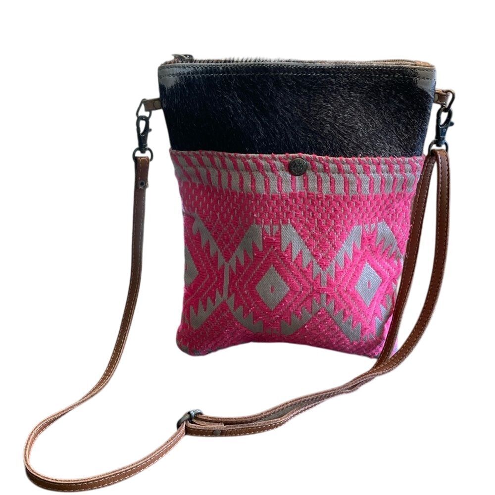 Myra Womens Crossbody Pink Petals Canvas Leather Bag Western